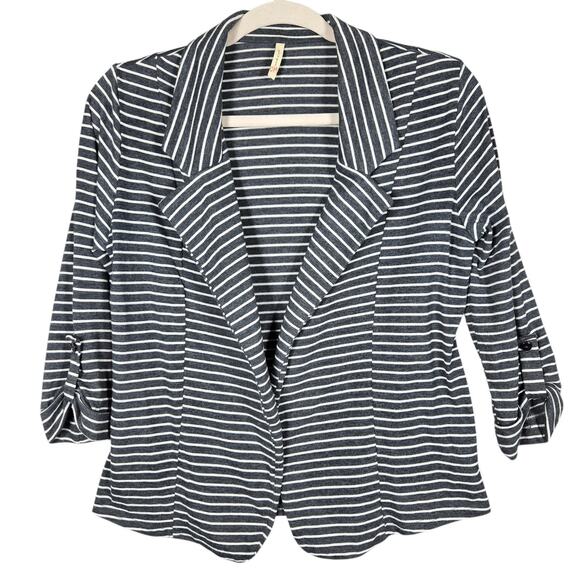 Olivia Moon Jackets & Blazers - Olivia Moon Blazer Womens S Gray Striped Jersey Knit Open Front Jacket Made USA